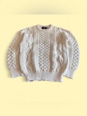 Irish Store Aran Knit Wool Sweater Cream Women’s S Chunky Ireland